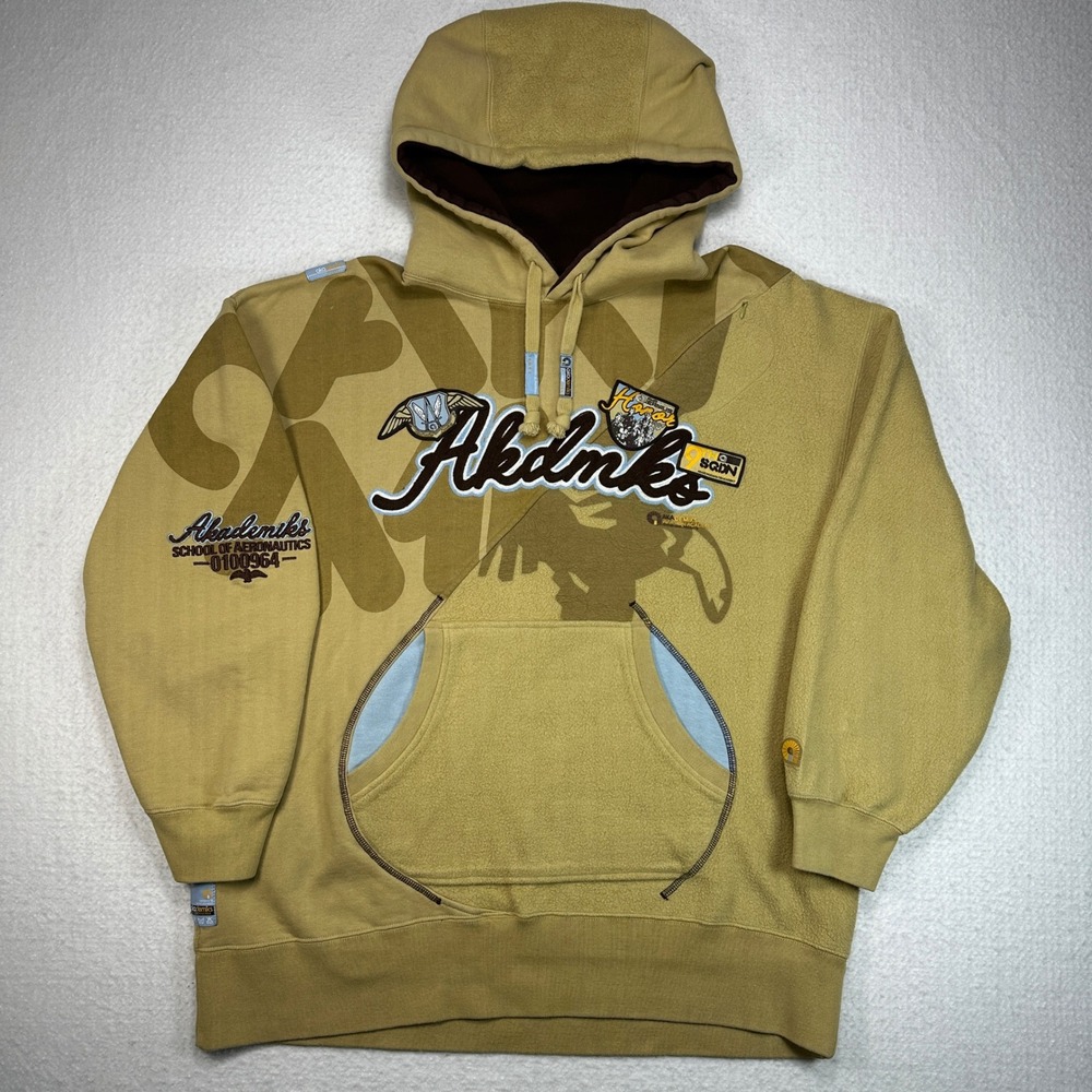Akademiks Aviation Academy Hoodie Mens XXL Brown Y2K Streetwear Graphic Patch - Picture 2 of 10